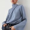 Women's Ivy Asymmetric Pleated Turtleneck Bell Sleeve Blouse - Elegant and Chic - Image 6