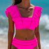 Women's Rose Red Tie Back Ruffled 2-Piece Bikini Swimsuit - Flirty & Fun - Image 3