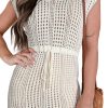 Women's Beige Open Knit Drawstring Waist Beach Dress - Elegant and Casual Beach Cover-Up - Image 12