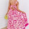 Women's Rose Floral V Neck Crisscross Backless Maxi Dress for Vacation - Image 2