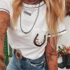 Women's White RODEO Horseshoe Embroidered Patch Pocket T-Shirt - Trendy Casual Tee - Image 3