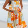 Women's Orange Seashell Patchwork Print Self-Tie Flowy Sundress for Summer Adventures - Image 7