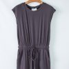 Women's Bristol Black Knit Open Back Drawstring Romper with Cap Sleeves - Image 13