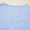 Women's Sky Blue Floral Embroidered Puff Sleeve Notched V Neck Blouse - Image 9