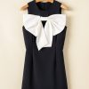 Elegant Black Contrast Bowknot Applique Crew Neck Sleeveless Mini Dress - Image 5