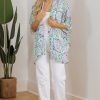 Women's White Boho Floral Printed Rhinestone Open Front Kimono with 3/4 Sleeves - Image 7