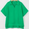 Bright Green Short Sleeve Plus Size Blouse with Turn-Down Collar for Women - Image 6