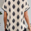 Women's Black Geometric Print Short Sleeve V Neck Blouse - Trendy Bohemian Style - Image 2