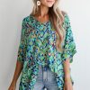 Women's Green Abstract Print V Neck Half Sleeve Tunic Blouse - Bohemian Style - Image 13