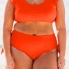 Women's Plus Size Orange Ruffled Trim Knotted High Waist Bikini Set - Image 11