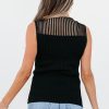 Women's Black Ribbed Texture Mesh Cutout Knitted Sweater Vest - Chic and Comfortable - Image 2