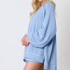 Women's Sky Blue Corded Lantern Sleeve Top & High Waist Ruffled Mini Skirt Set - Image 3