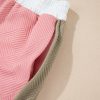 Women's Pink Textured Colorblock Patchwork Tee and High-Waist Shorts Set - Image 17