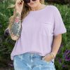 Plus Size Women's Orchid Petal Waffle Knit Short Sleeve Top with Patched Pocket - Image 7