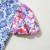 Women's Blue Floral Print Puff Sleeve Blouse with Frilled Neck - Western Fashion - Image 8