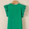 Women's Dark Green Embroidered Ruffled Sleeve Slim Fit Crew Neck Top - Image 8