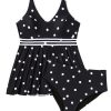 Women's Plus Size Black Polka Dot Trim V Neck Swim Dress - Elegant Colorblock Design - Image 5