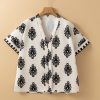 Women's Black Geometric Print Short Sleeve V Neck Blouse - Trendy Bohemian Style - Image 6