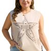 Plus Size Parchment Studded Star Lace Patchwork Hem Tank Top for Women - Image 15