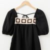 Women's Black Flower Crochet Square Neck Blouse - Short Sleeve Textured Top - Image 6