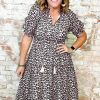 Plus Size Brown Leopard Tassel Tied Neck Short Sleeve Dress for Women - Image 6