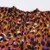 Women's Orange Leopard Printed Draped Short Sleeve Slit V Neck Blouse - Image 8