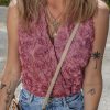 Women's Heather Floral Textured V Neck Sleeveless Bodysuit - Elegant and Chic - Image 3