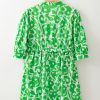 Elegant Green Floral Print Puff Half Sleeve V Neck Babydoll Dress for Women - Image 6