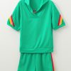 Women's Sea Green Rainbow Colorblock Collared Short Sleeve Top & Shorts Set - Image 4