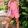 Women's Peach Blossom Hooded Short Sleeve Henley Top and Shorts Set - Casual Summer Outfit - Image 3