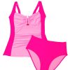 Bonbon Ruched Tummy Control 2pcs Tankini Swimsuit - Cute U Neck Design - Image 18