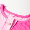 Bright Pink Colorblock Patchwork Plus Size Henley Top with Short Sleeves - Image 6