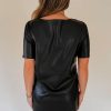 Women's Black Faux Leather Loose Fit T-Shirt Dress - Trendy & Comfortable Mini Dress - Image 2