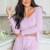 Women's Orchid Petal 3-Piece Lounge Set: Textured Cami, Shorts & Cozy Cardigan - Image 9