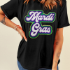 Women's Black Mardi Gras Chenille Patched Graphic Tee - Festive and Comfortable - Image 8