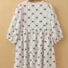 Women's White Bowtie Pattern Textured Puff Half Sleeve Mini Dress - Image 5