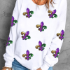 Women's White Fleur De Lis Sequin Patched Graphic Drop Shoulder Sweatshirt - Image 5