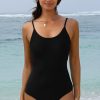 Women's Black Lace-Up Open Back One Piece Swimsuit with Thin Straps - Image 4