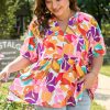 Women's Plus Size Pink Floral Print V Neck Fit and Flare Blouse for Summer - Image 6