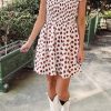 Chic Women's Brown Abstract Printed Flutter Sleeve Smocked Bodice Short Dress - Image 8