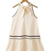 Women's Khaki Stripe Ric Rac Trim Halter A-Line Sleeveless Mini Dress - Image 12