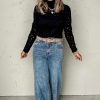 Women's Black Flower Lace See-Through Mock Neck Long Sleeve Top - Image 5