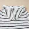 Women's White Stripe Drawstring Hooded Loose Sweater T-Shirt - Image 11