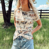 Women's Beige Western Mustang River Printed Mesh T-Shirt for Summer - Image 3