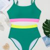 Women's Sea Green Contrast Trim Colorblock High Waisted Bikini Set - Image 7