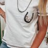 Women's White RODEO Horseshoe Embroidered Patch Pocket T-Shirt - Trendy Casual Tee - Image 5