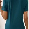 Women's Blue Sapphire Solid Color Toothpick Stripe Round Neck T-Shirt - Image 2