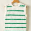 Trendy Bright Green Striped Round Neck Casual Sweater Vest for Women - Image 5