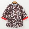 Women's Dark Brown Contrast Trim Leopard Print Half Sleeve Shirt - Image 6