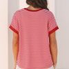 Women's Stylish Pink Stripe Knitted Round Neck T-Shirt with Boxy Fit - Image 2